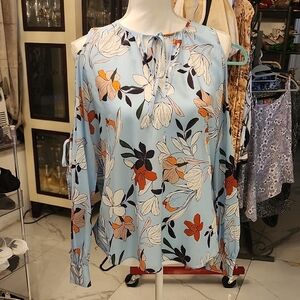 Parker Blue Floral Cold Shoulder Blouse